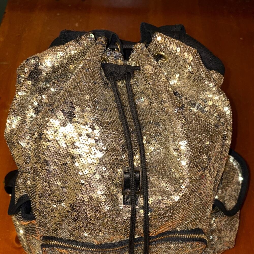 PINK Victorias Secret Gold Sequin Backpack Y2K - Picture 7 of 8